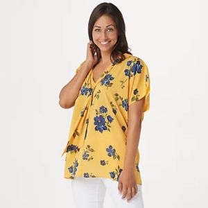 Laurie Felt V-Neck Printed Woven Knit Scarf Blouse